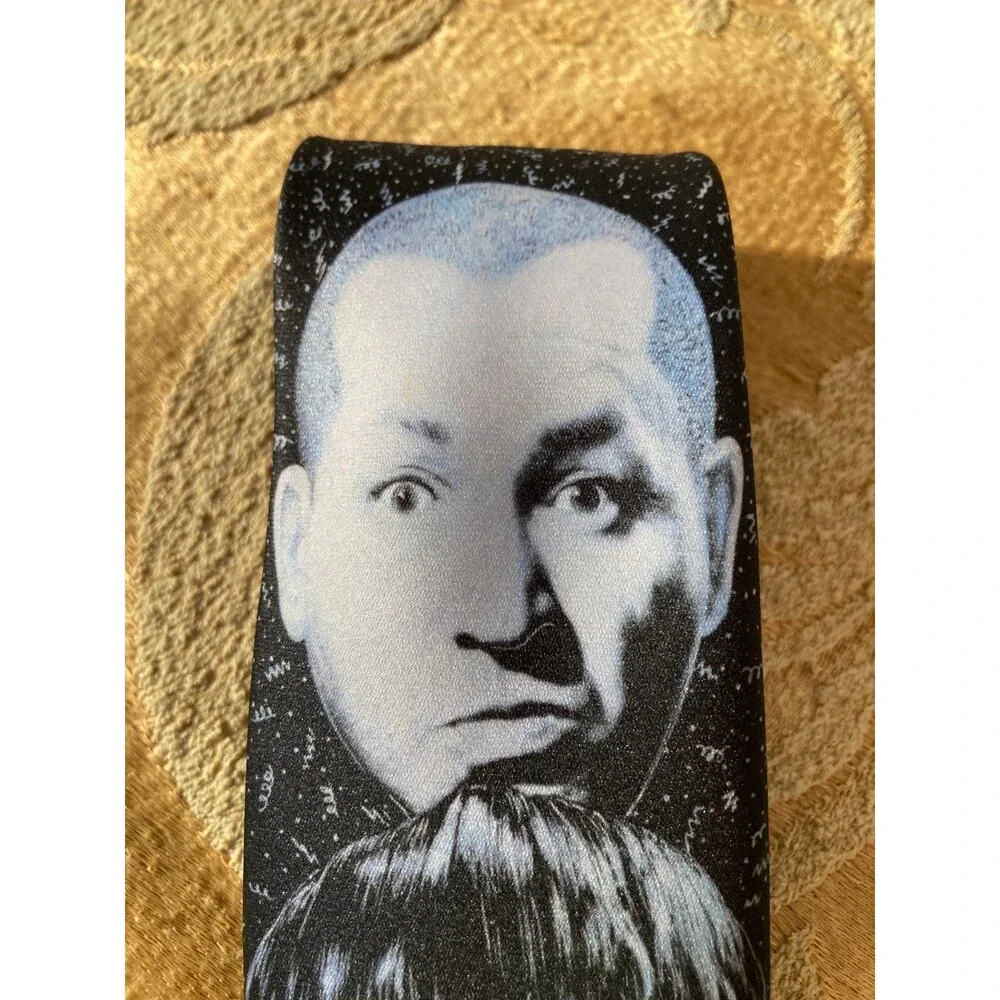 Vintage 90s Tie 1990s Three Stooges Larry Moe Curly Black & White Funny Necktie